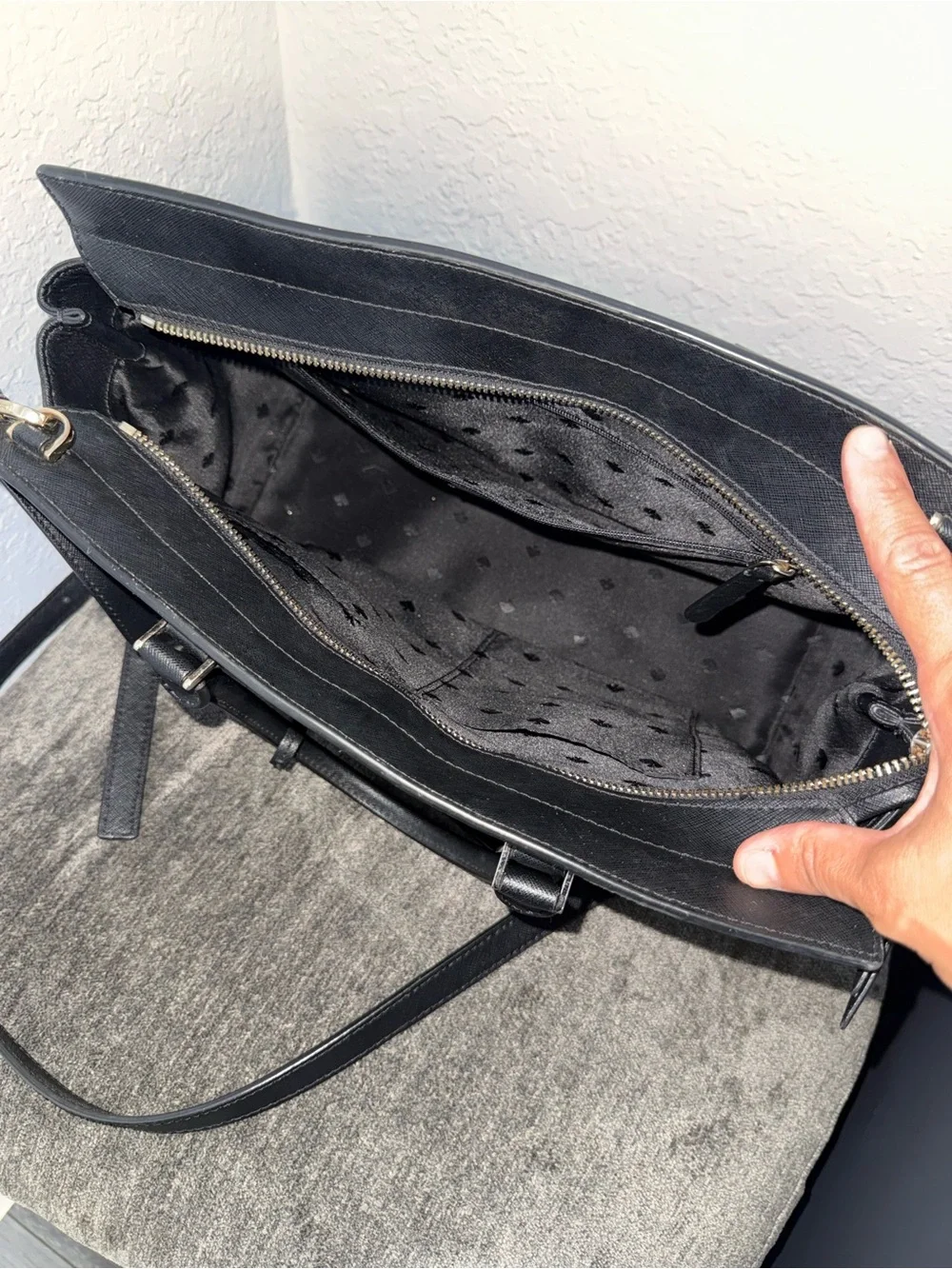 kate spade black leather satchel with adjustable crossbody strap